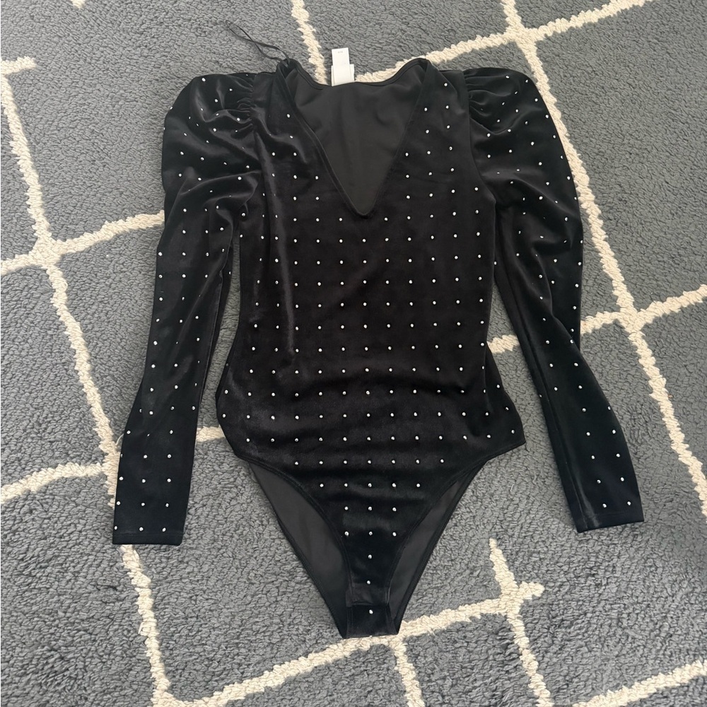 H&M Black Long Sleeve Bodysuit with Rhinestones